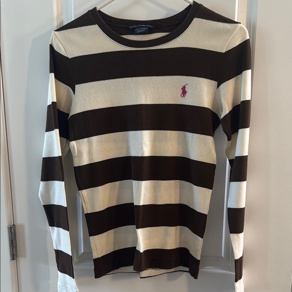 Women’s size Medium Ralph Lauren Sport  Brown and Cream Striped Top